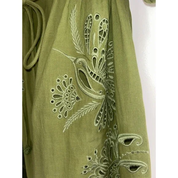 FARM RIO Humming Bird Richelieu Tiered Maxi Dress Size M NWT Green Forest Fairy - Picture 7 of 14